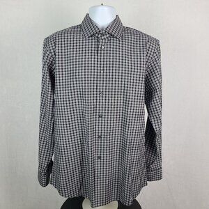 C2 by Calibrate Gray Check Button Down Dress Shirt Trim Fit 16.5